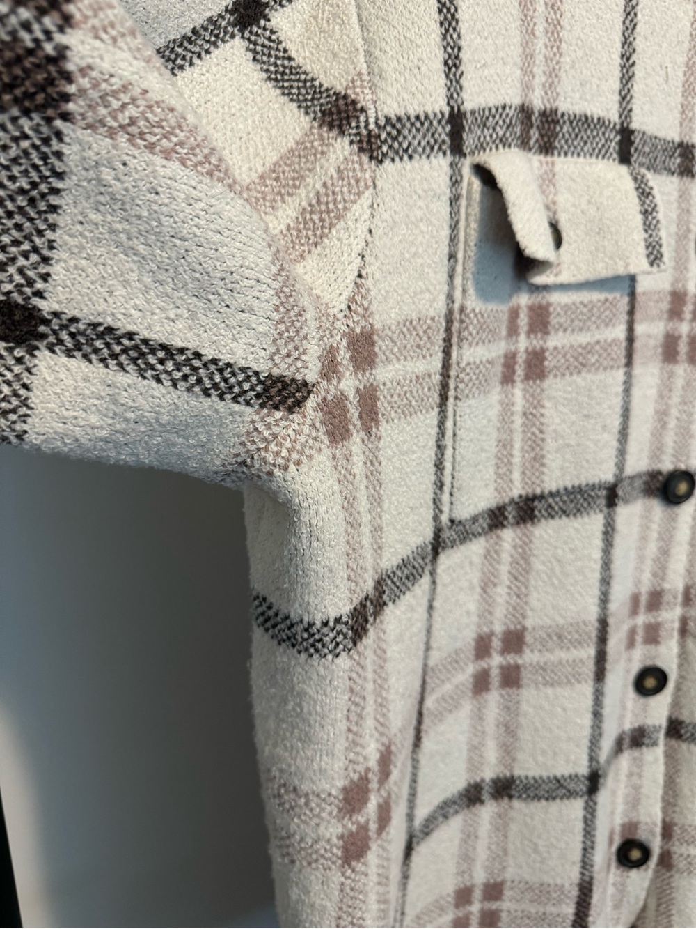 Cream Plaid Utility Shacket with Mauve and Black Checks - Picture 3 of 12